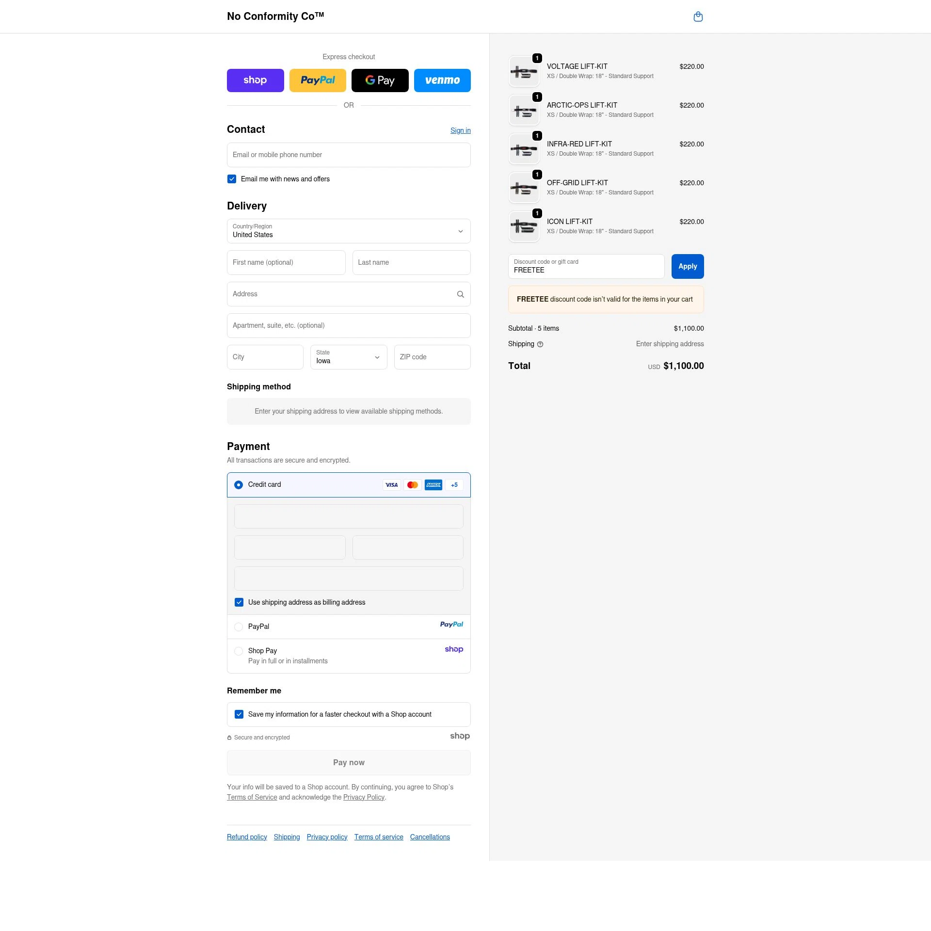 NoConformity checkout page showing NoConformity promo code box | Screenshot taken by SimplyCodes community member on Sep 21, 2025
