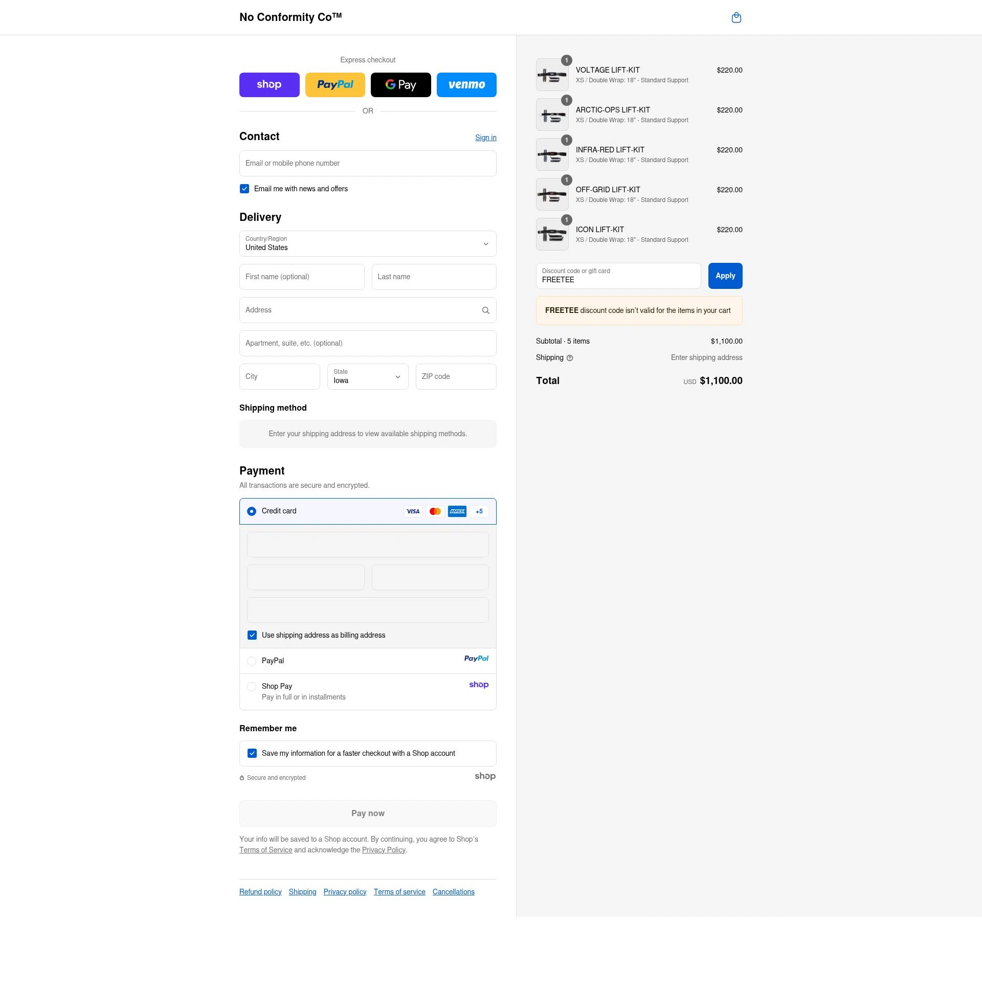 NoConformity checkout page showing NoConformity promo code box | Screenshot taken by SimplyCodes community member on Sep 17, 2025