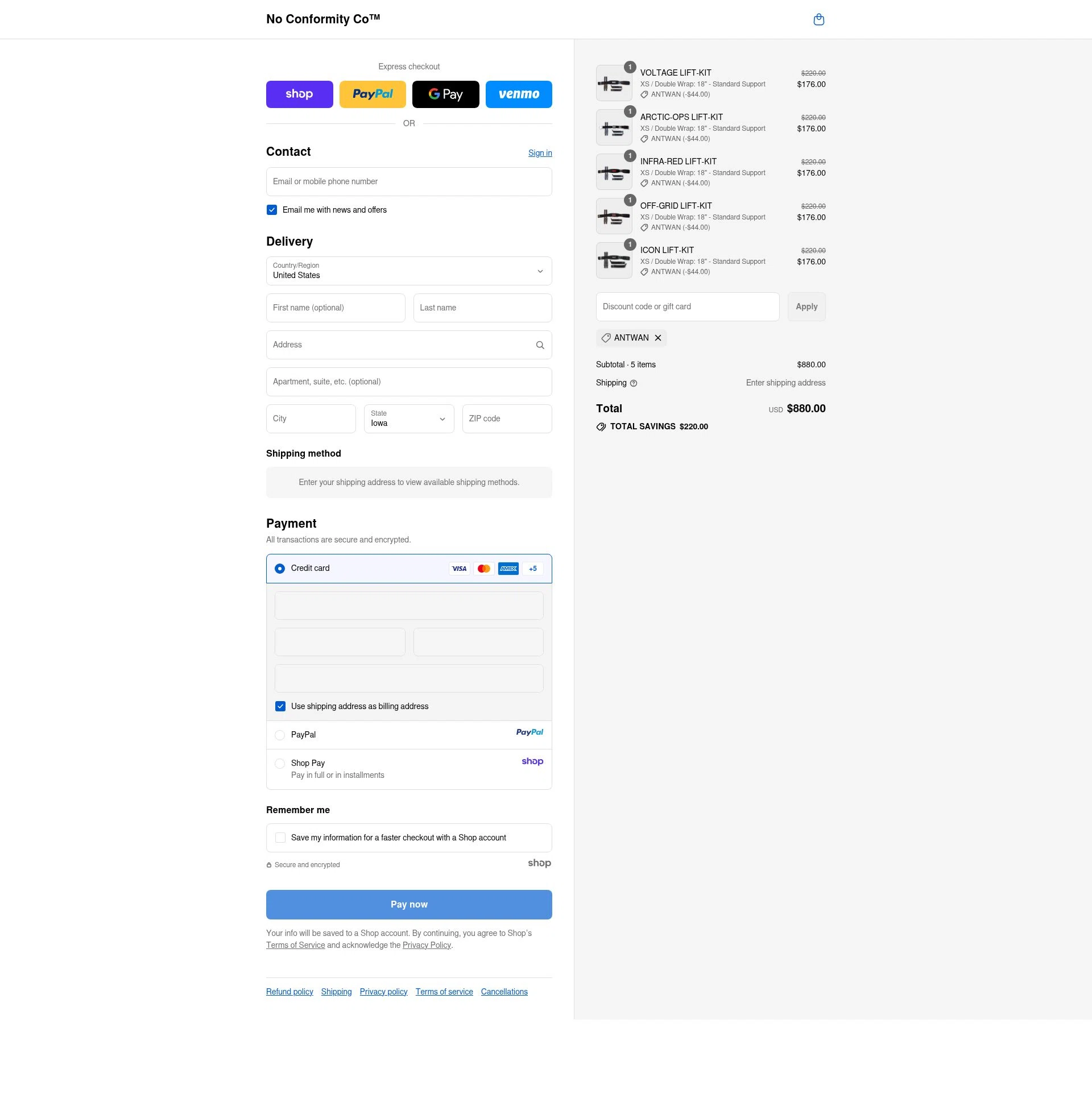 NoConformity checkout page showing NoConformity promo code box | Screenshot taken by SimplyCodes community member on Sep 13, 2025