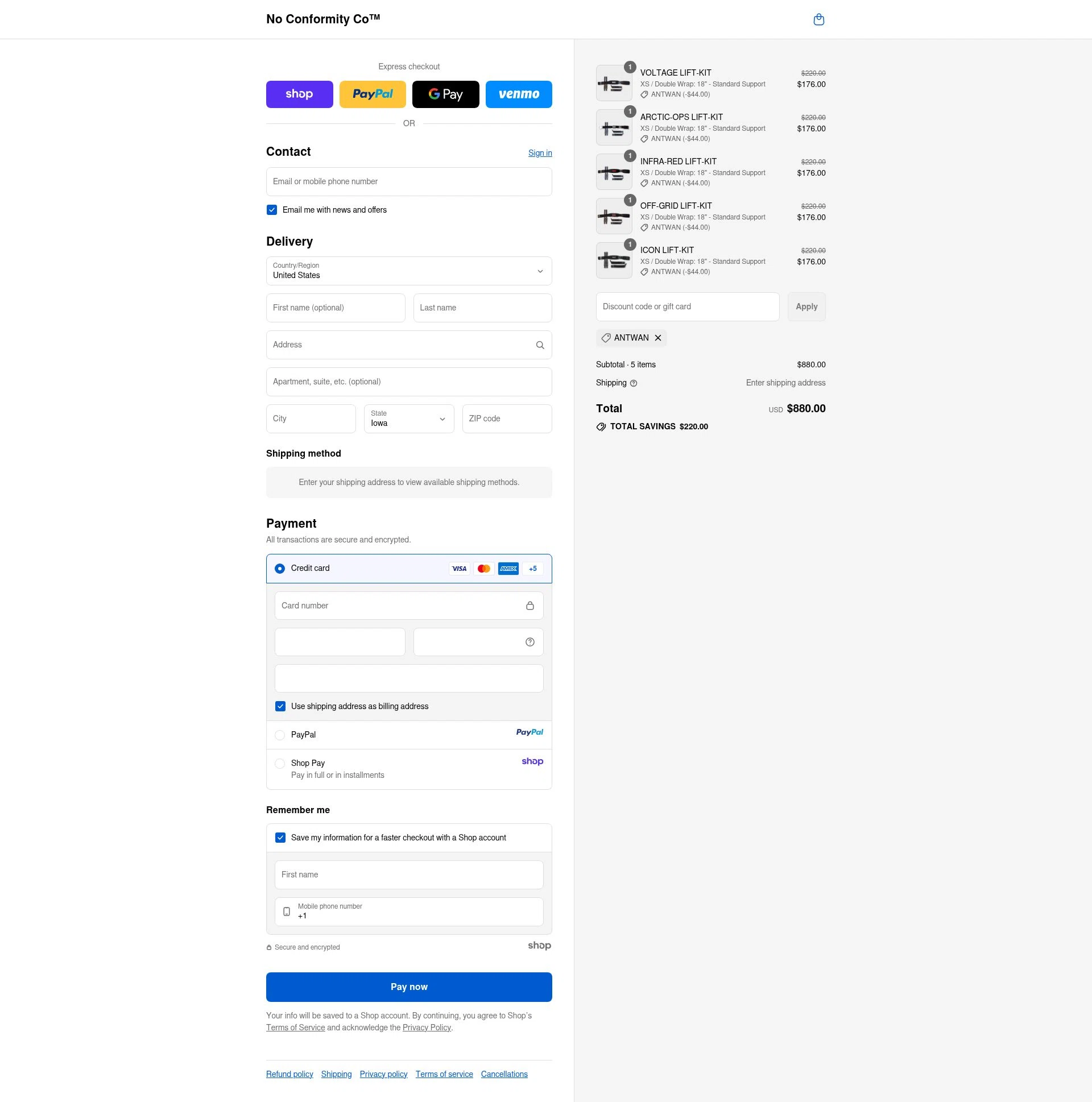NoConformity checkout page showing NoConformity promo code box | Screenshot taken by SimplyCodes community member on Sep 17, 2025