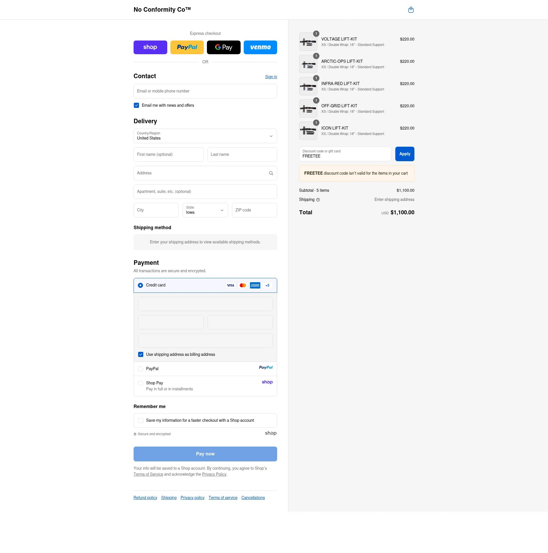 NoConformity checkout page showing NoConformity promo code box | Screenshot taken by SimplyCodes community member on Sep 13, 2025