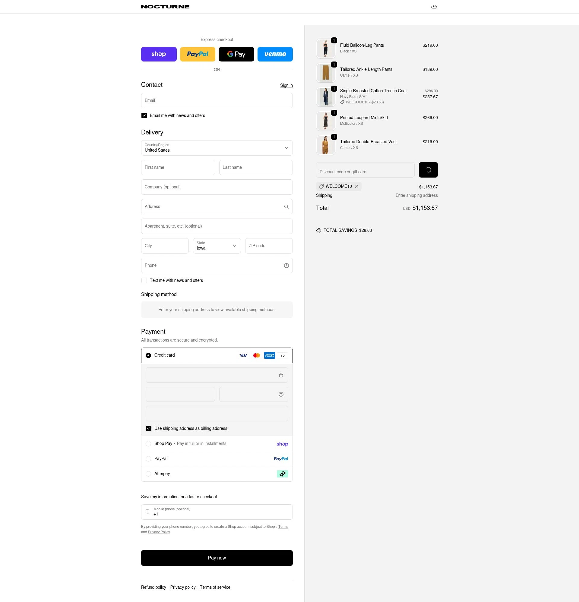 Nocturne checkout page showing Nocturne discount code box | Screenshot taken by SimplyCodes community member on Feb 12, 2026