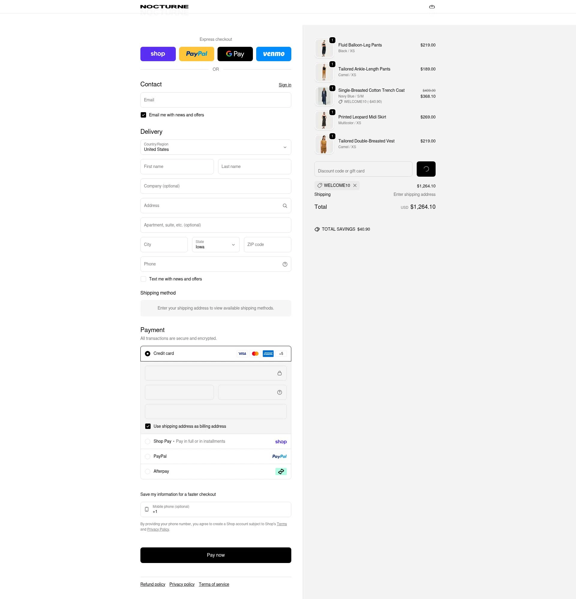 Nocturne checkout page showing Nocturne discount code box | Screenshot taken by SimplyCodes community member on Feb 4, 2026
