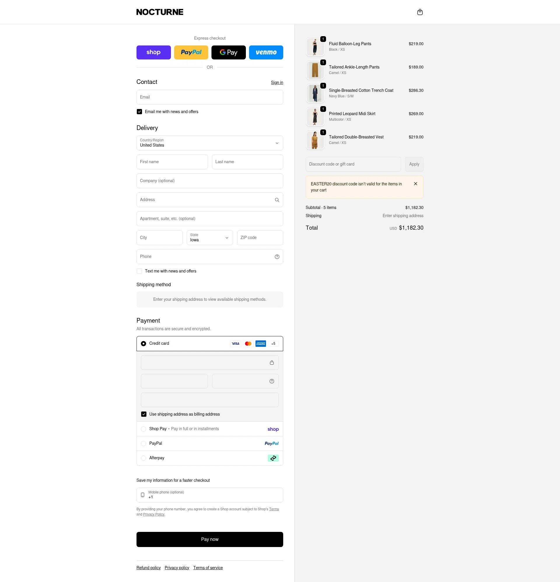 Nocturne checkout page showing Nocturne discount code box | Screenshot taken by SimplyCodes community member on Feb 12, 2026