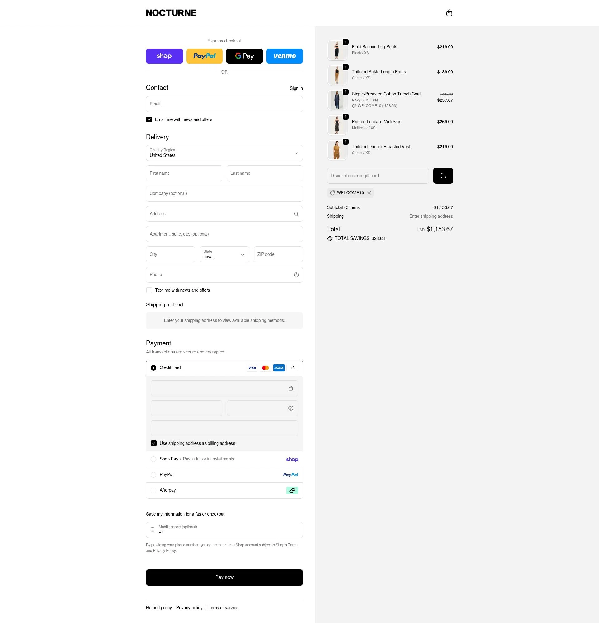 Nocturne checkout page showing Nocturne discount code box | Screenshot taken by SimplyCodes community member on Feb 8, 2026