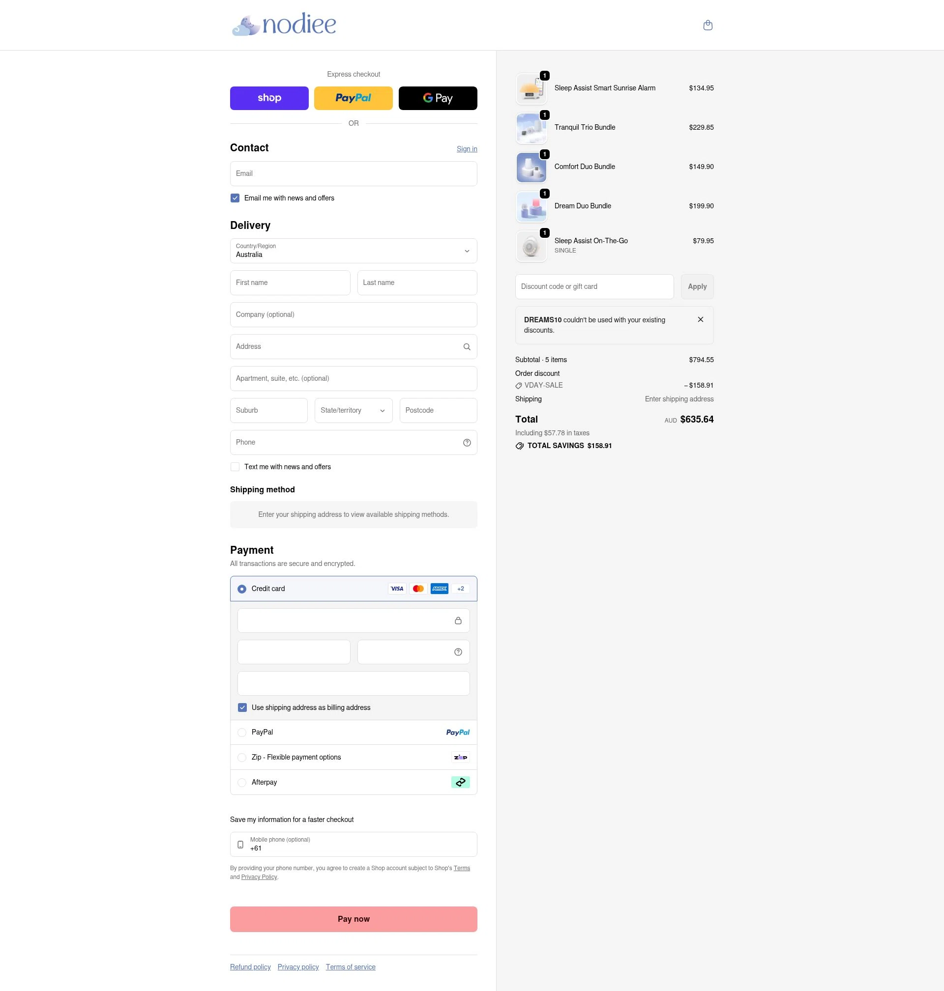 Nodiee checkout page showing Nodiee discount code box | Screenshot taken by SimplyCodes community member on Feb 10, 2026