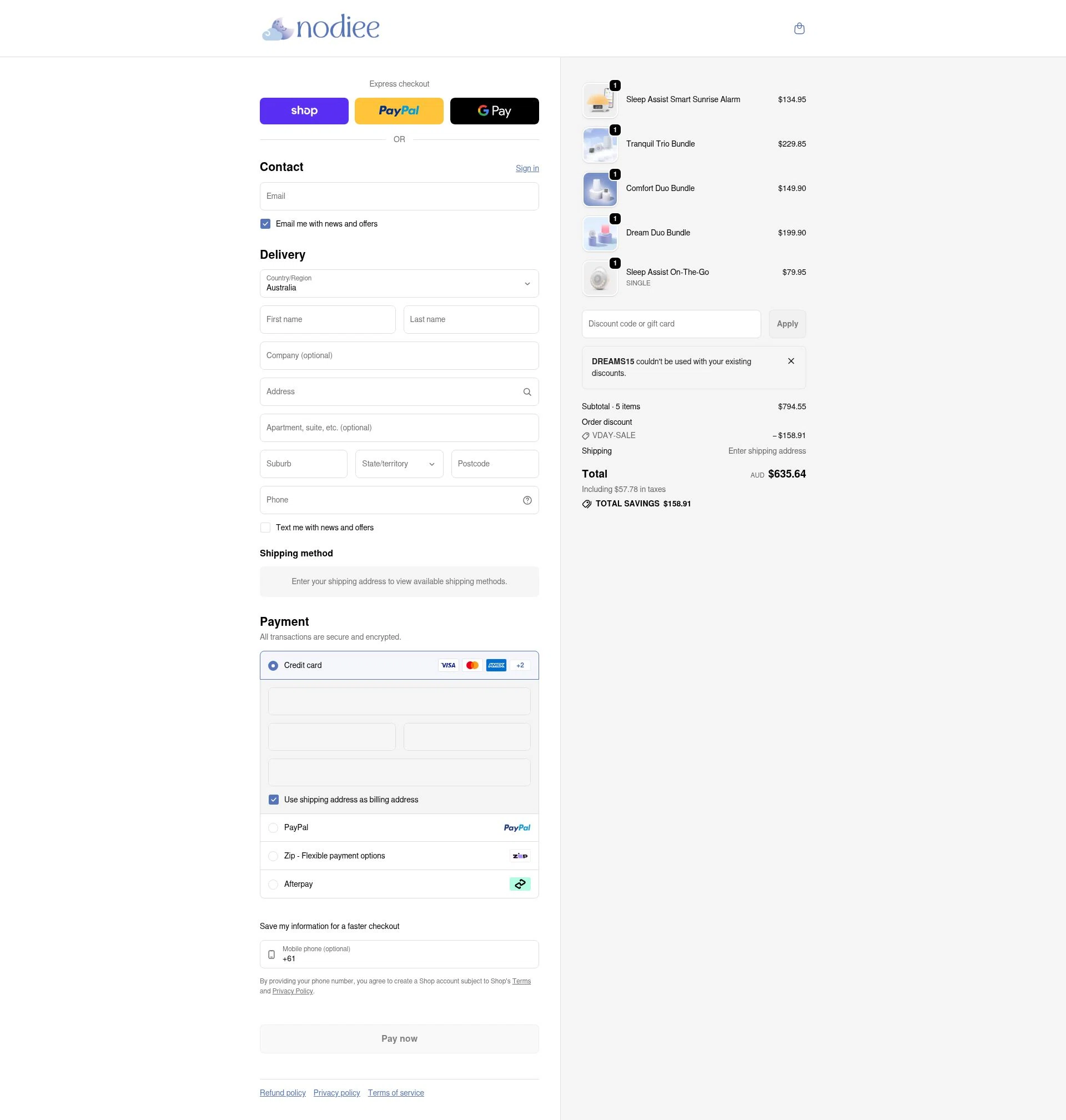 Nodiee checkout page showing Nodiee discount code box | Screenshot taken by SimplyCodes community member on Feb 10, 2026