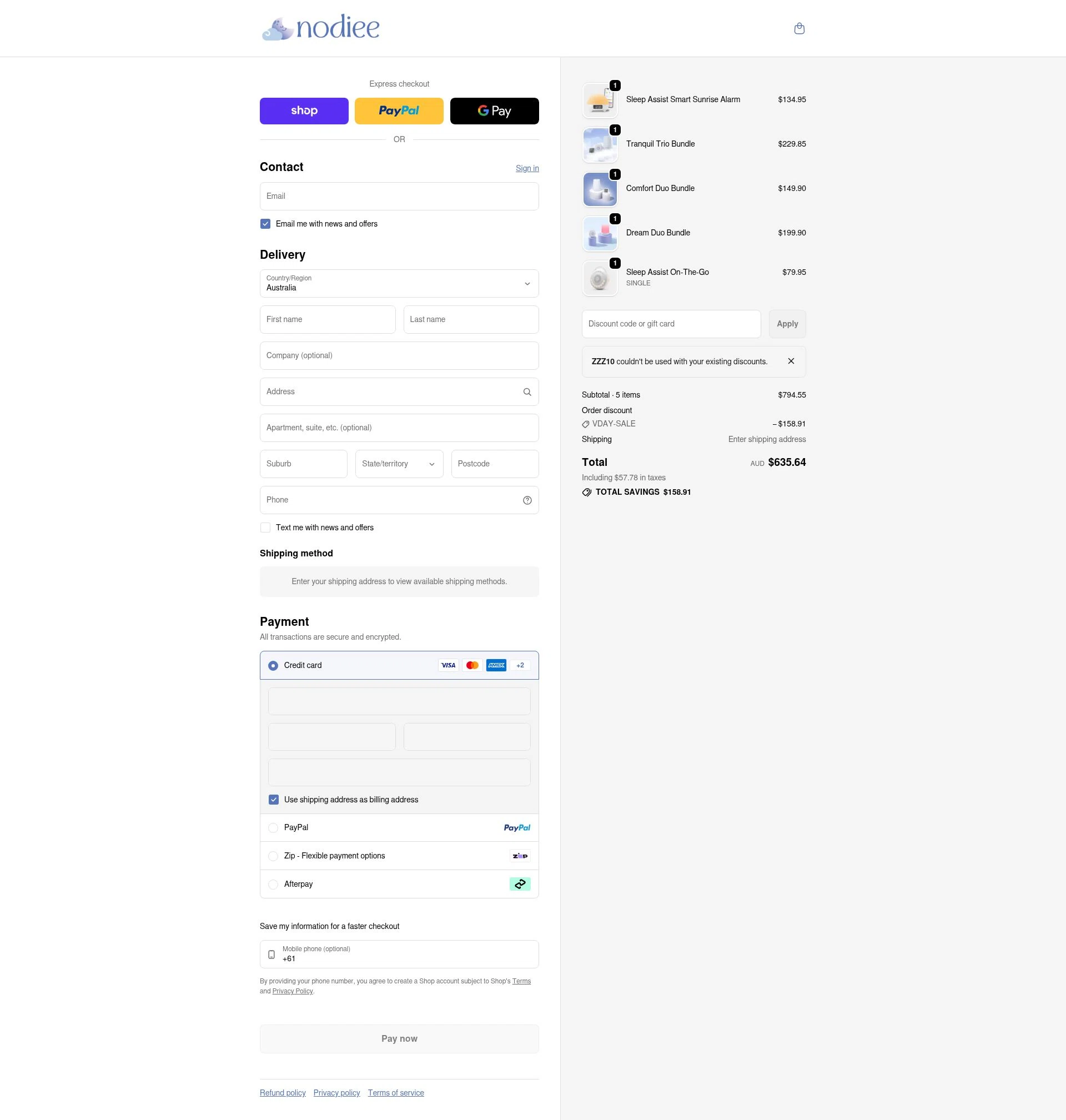 Nodiee checkout page showing Nodiee discount code box | Screenshot taken by SimplyCodes community member on Feb 10, 2026