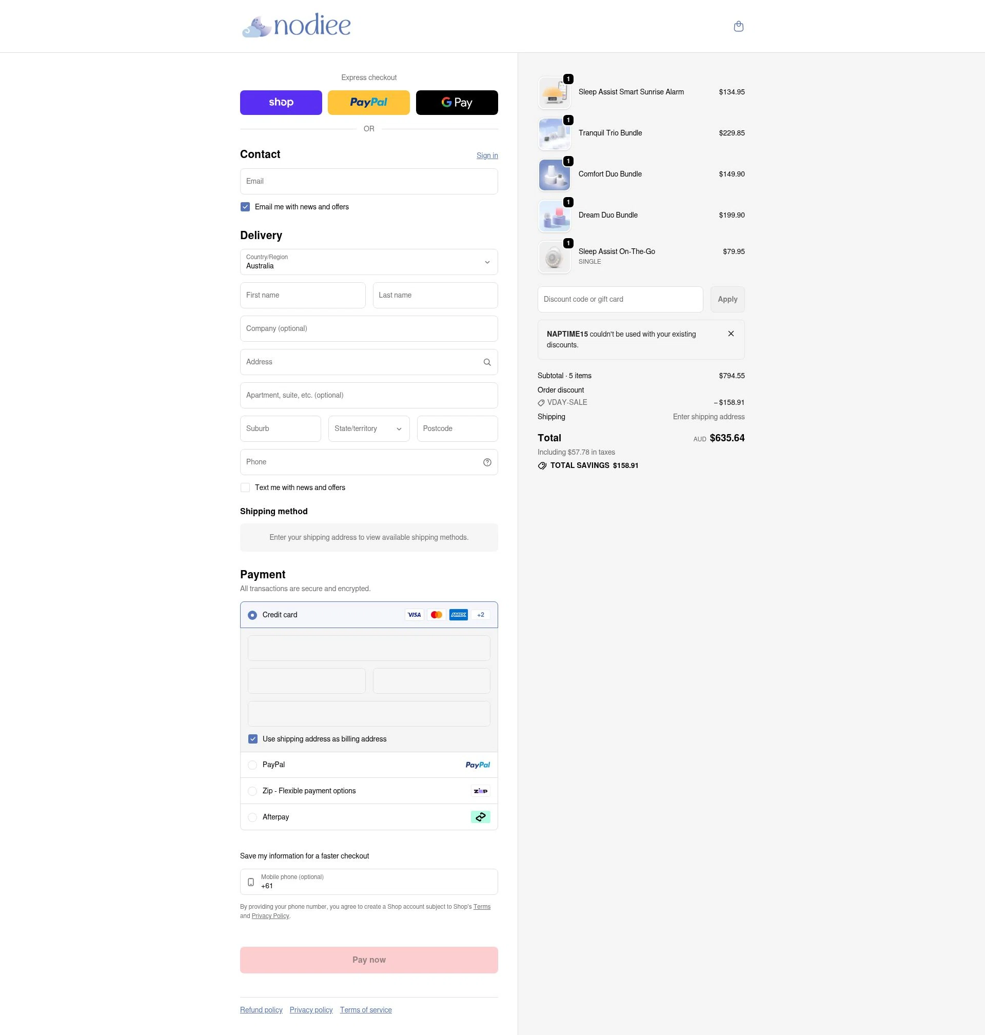 Nodiee checkout page showing Nodiee discount code box | Screenshot taken by SimplyCodes community member on Feb 10, 2026