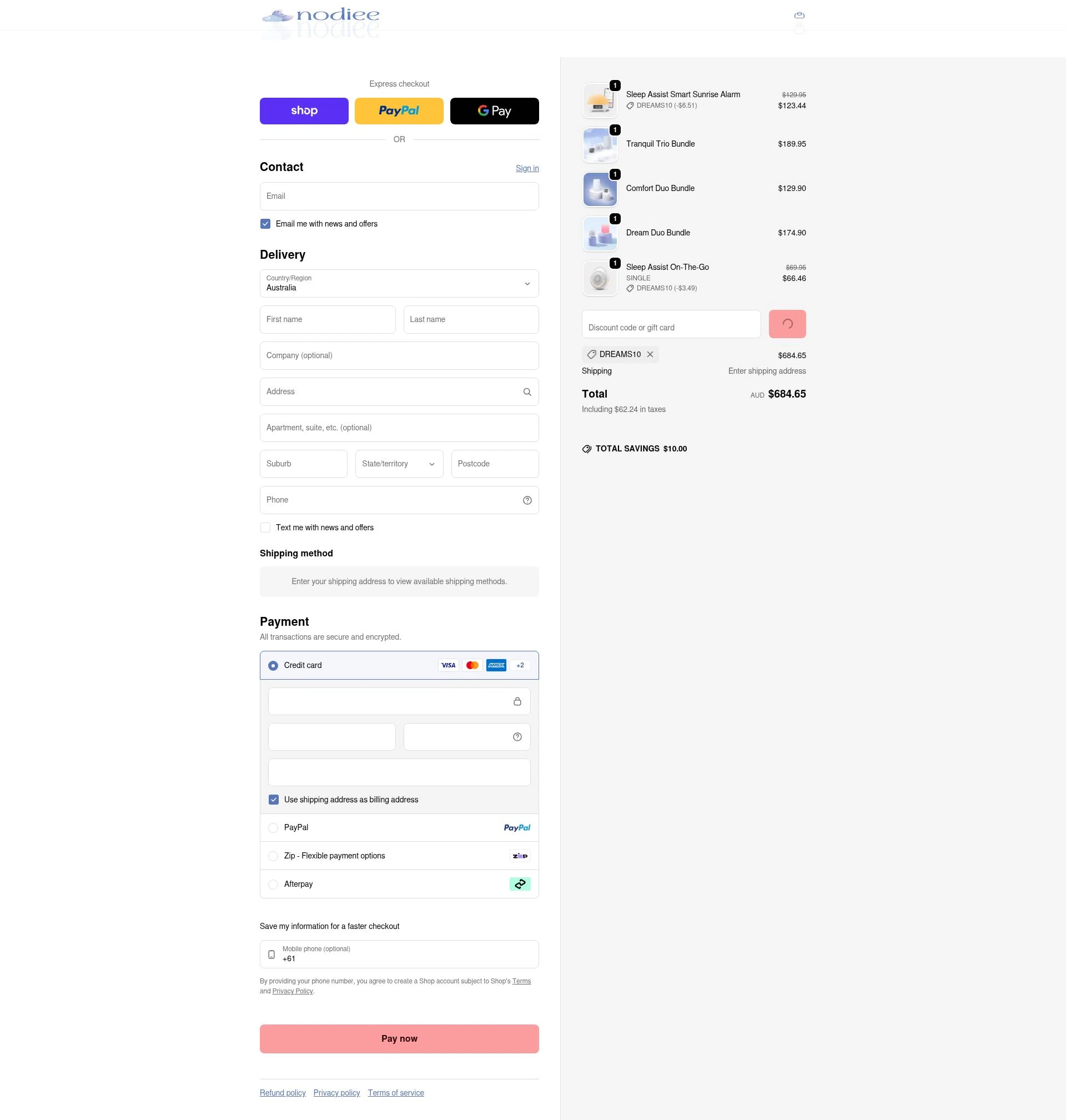 Nodiee checkout page showing Nodiee discount code box | Screenshot taken by SimplyCodes community member on Feb 6, 2026