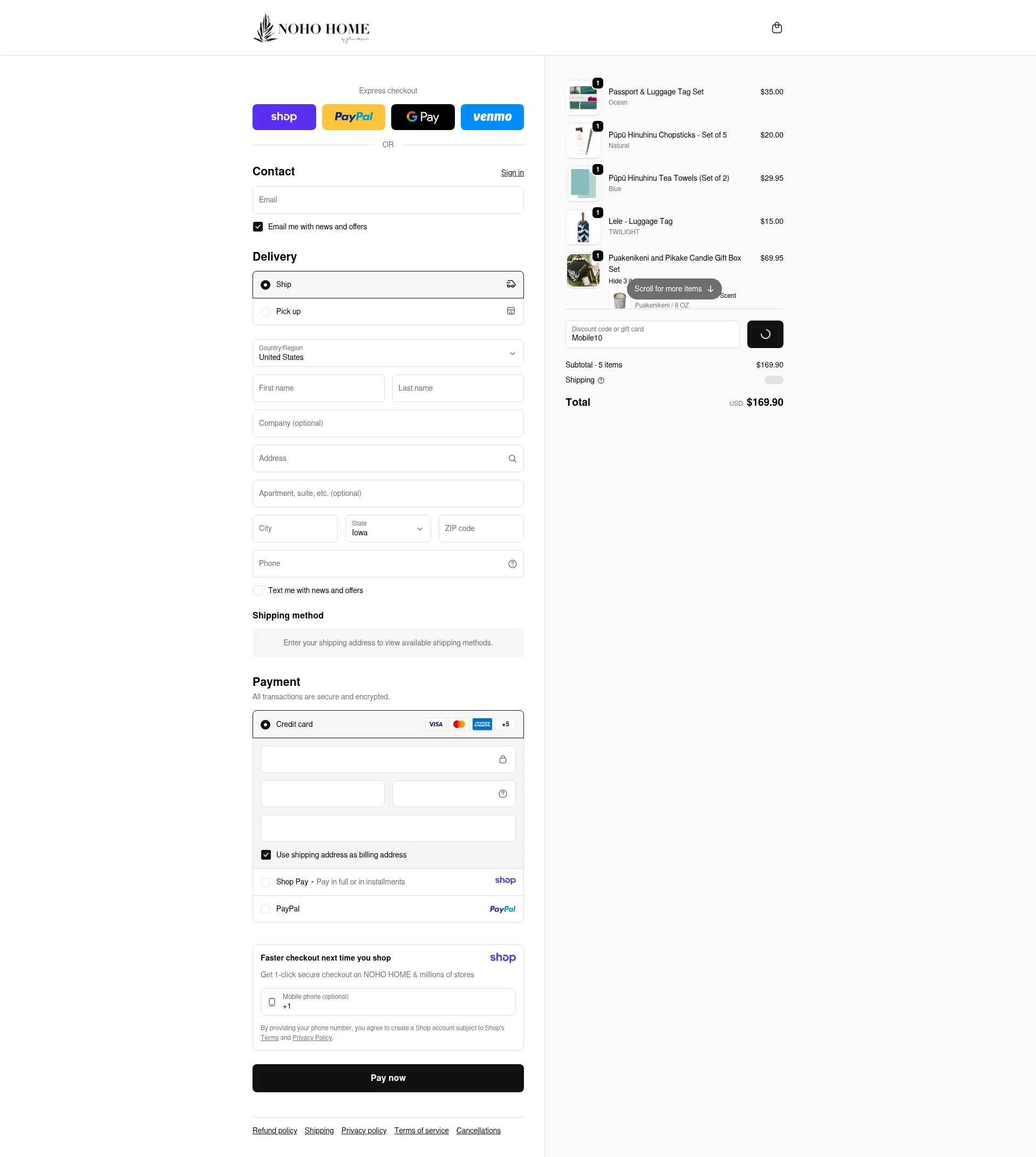 Noho Home checkout page showing Noho Home discount code box | Screenshot taken by SimplyCodes community member on Jan 14, 2026