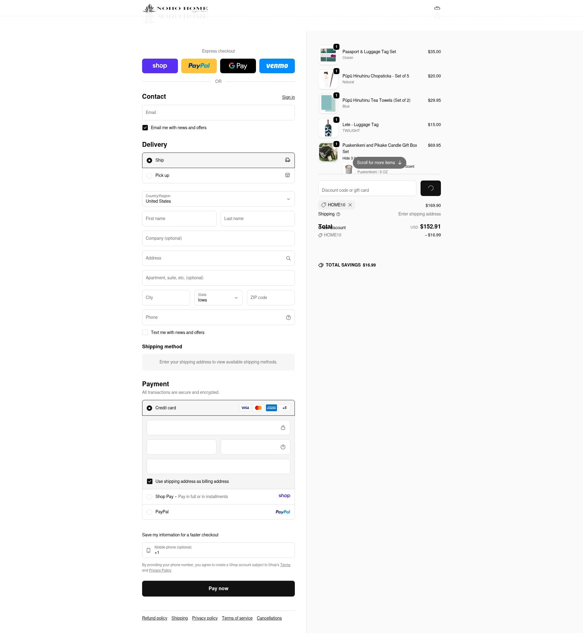 Noho Home checkout page showing Noho Home discount code box | Screenshot taken by SimplyCodes community member on Jan 14, 2026