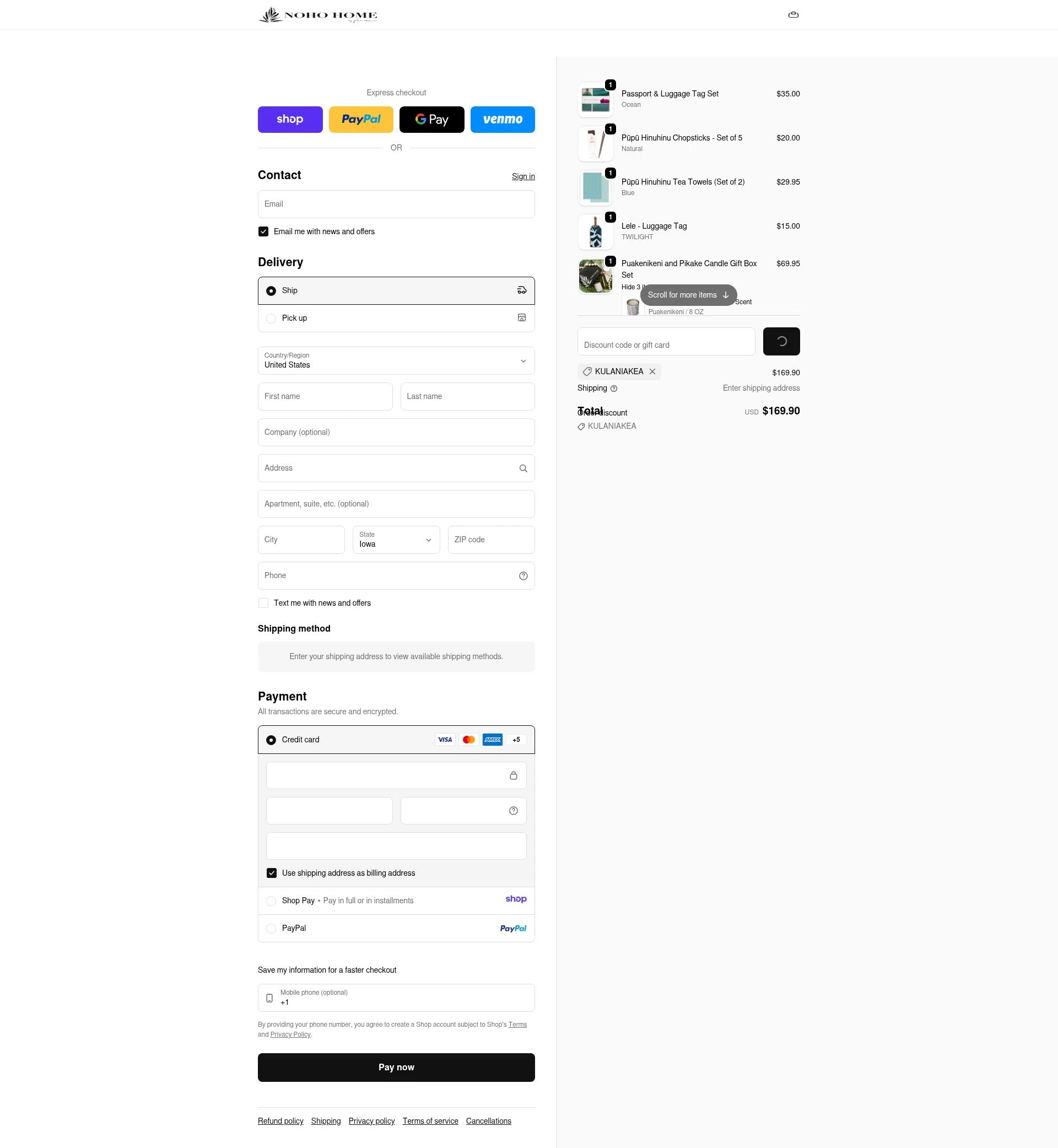Noho Home checkout page showing Noho Home discount code box | Screenshot taken by SimplyCodes community member on Jan 14, 2026