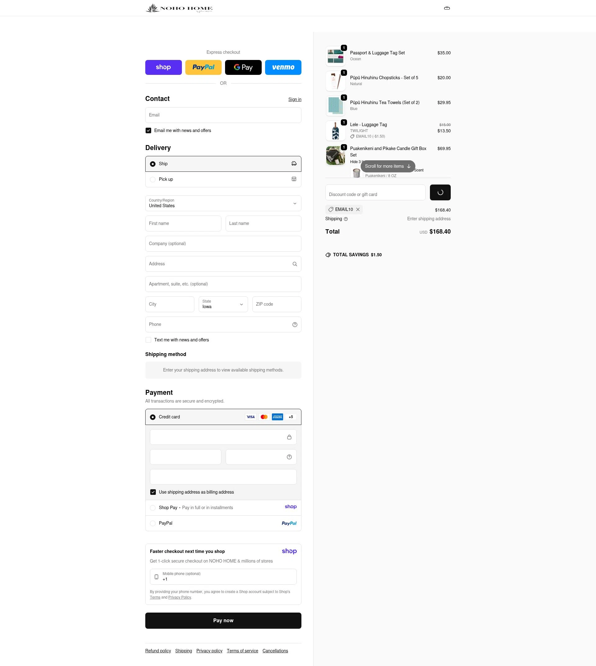 Noho Home checkout page showing Noho Home discount code box | Screenshot taken by SimplyCodes community member on Jan 14, 2026