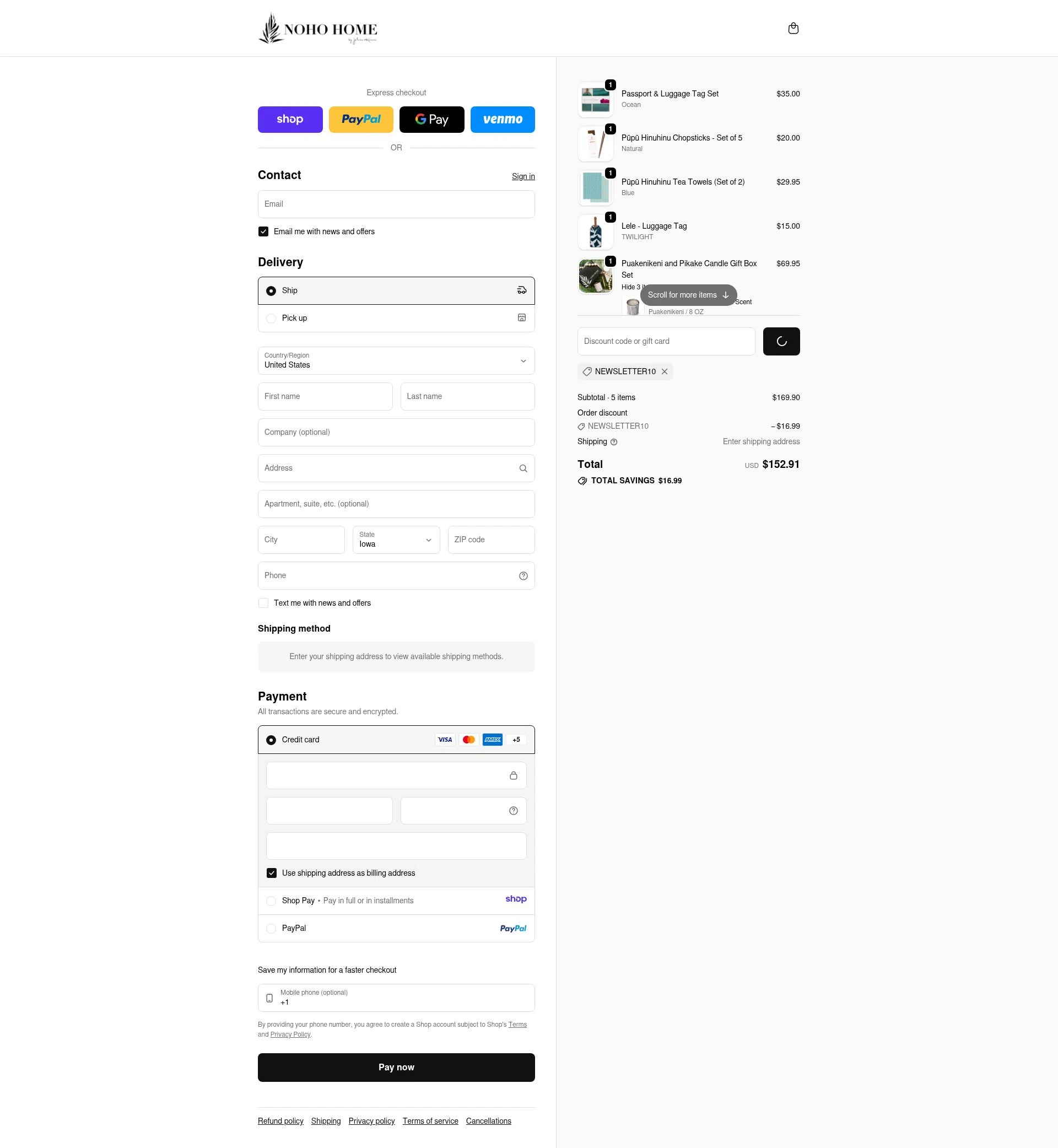 Noho Home checkout page showing Noho Home discount code box | Screenshot taken by SimplyCodes community member on Jan 14, 2026