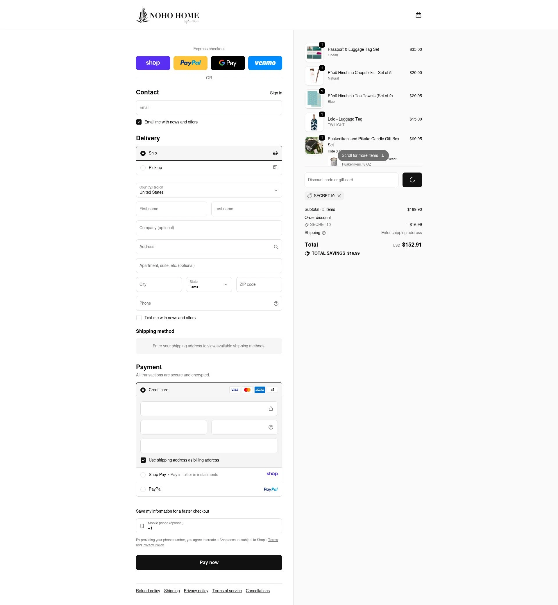Noho Home checkout page showing Noho Home discount code box | Screenshot taken by SimplyCodes community member on Jan 14, 2026
