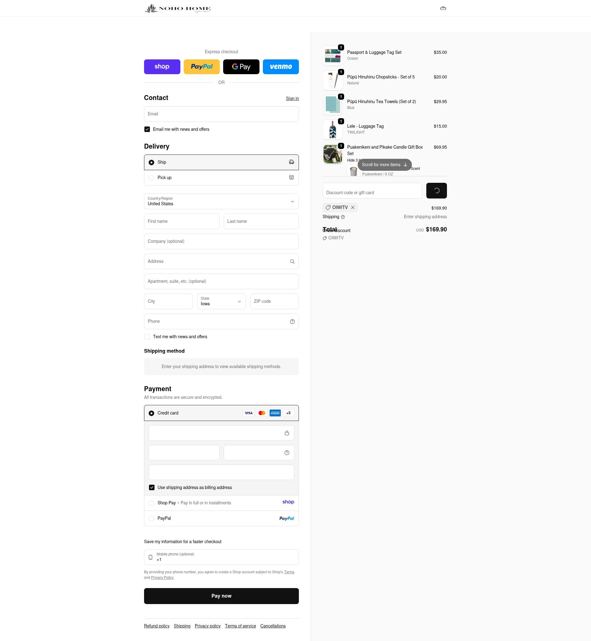 Noho Home checkout page showing Noho Home discount code box | Screenshot taken by SimplyCodes community member on Jan 14, 2026