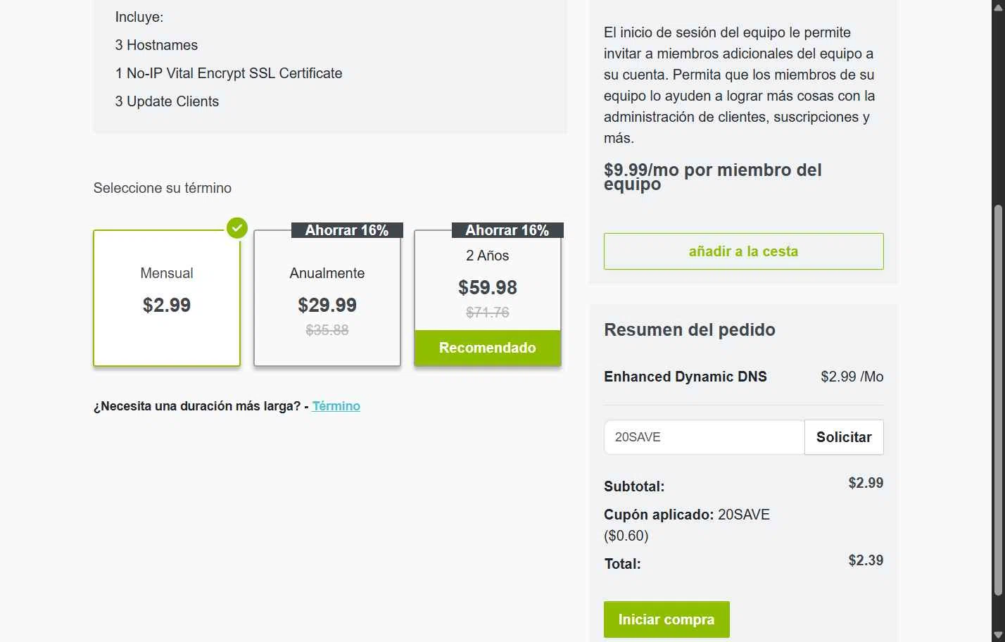 No-IP checkout page showing No-IP coupon code box | Screenshot taken by SimplyCodes community member on Dec 17, 2025