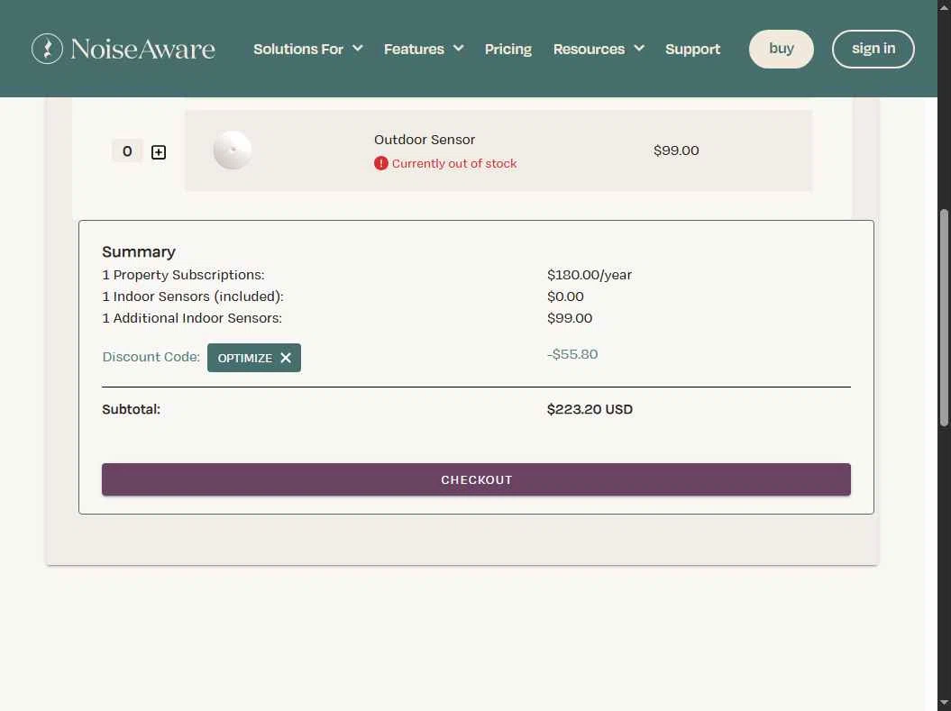 NoiseAware checkout page showing NoiseAware coupon code box | Screenshot taken by SimplyCodes community member on Oct 19, 2025