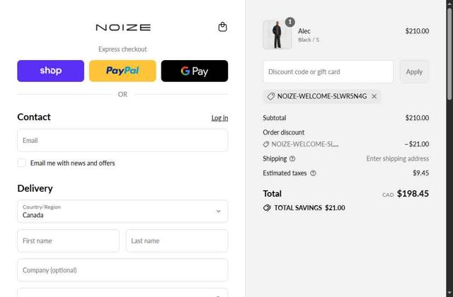 Noize checkout page showing Noize discount code box | Screenshot taken by SimplyCodes community member on Sep 8, 2025
