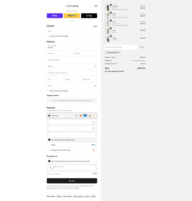 Noize checkout page showing Noize discount code box | Screenshot taken by SimplyCodes community member on Aug 29, 2025
