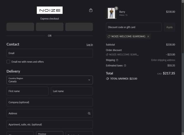 Noize checkout page showing Noize discount code box | Screenshot taken by SimplyCodes community member on Sep 3, 2025