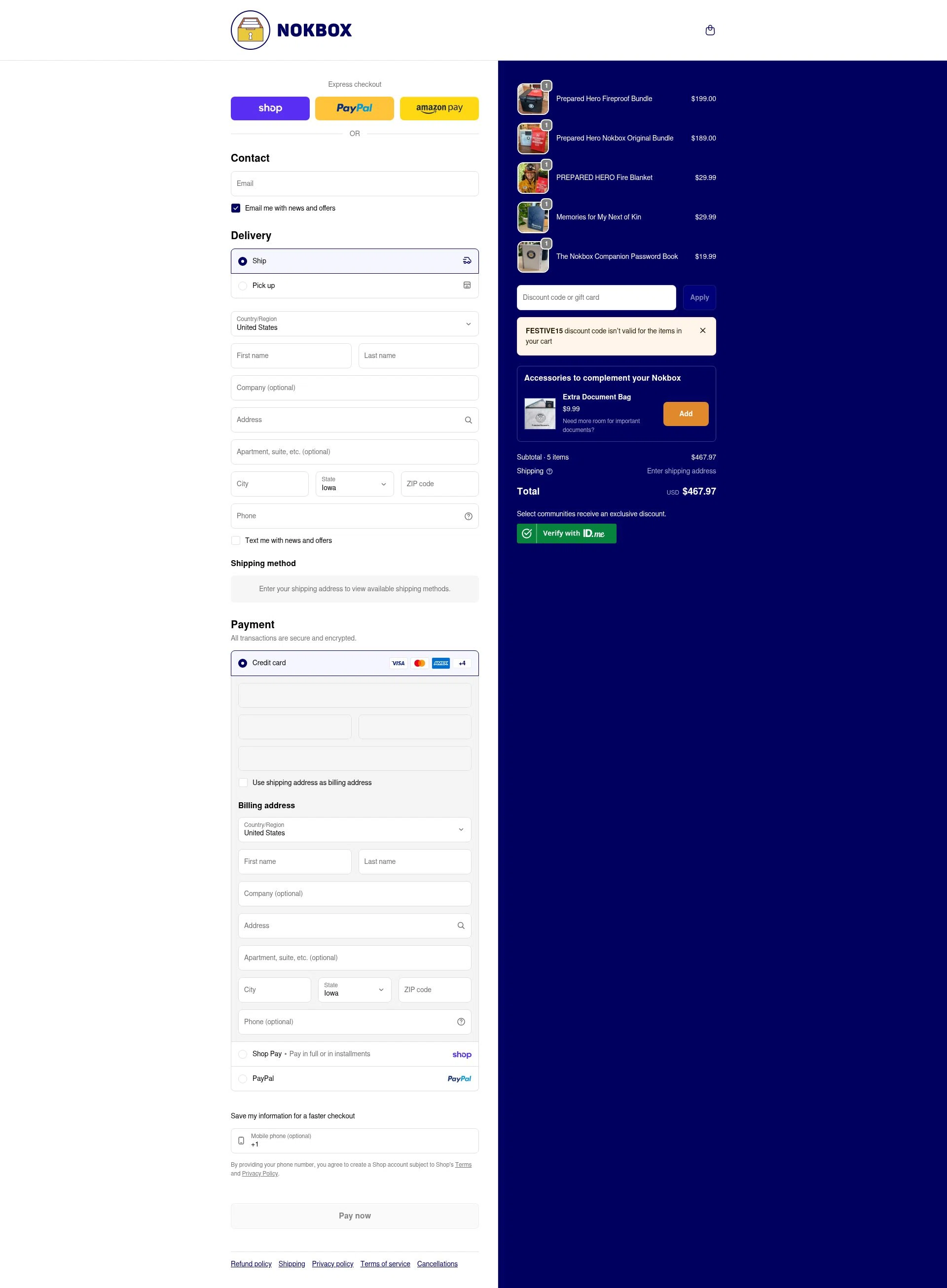 Nokbox checkout page showing Nokbox discount code box | Screenshot taken by SimplyCodes community member on Feb 5, 2026