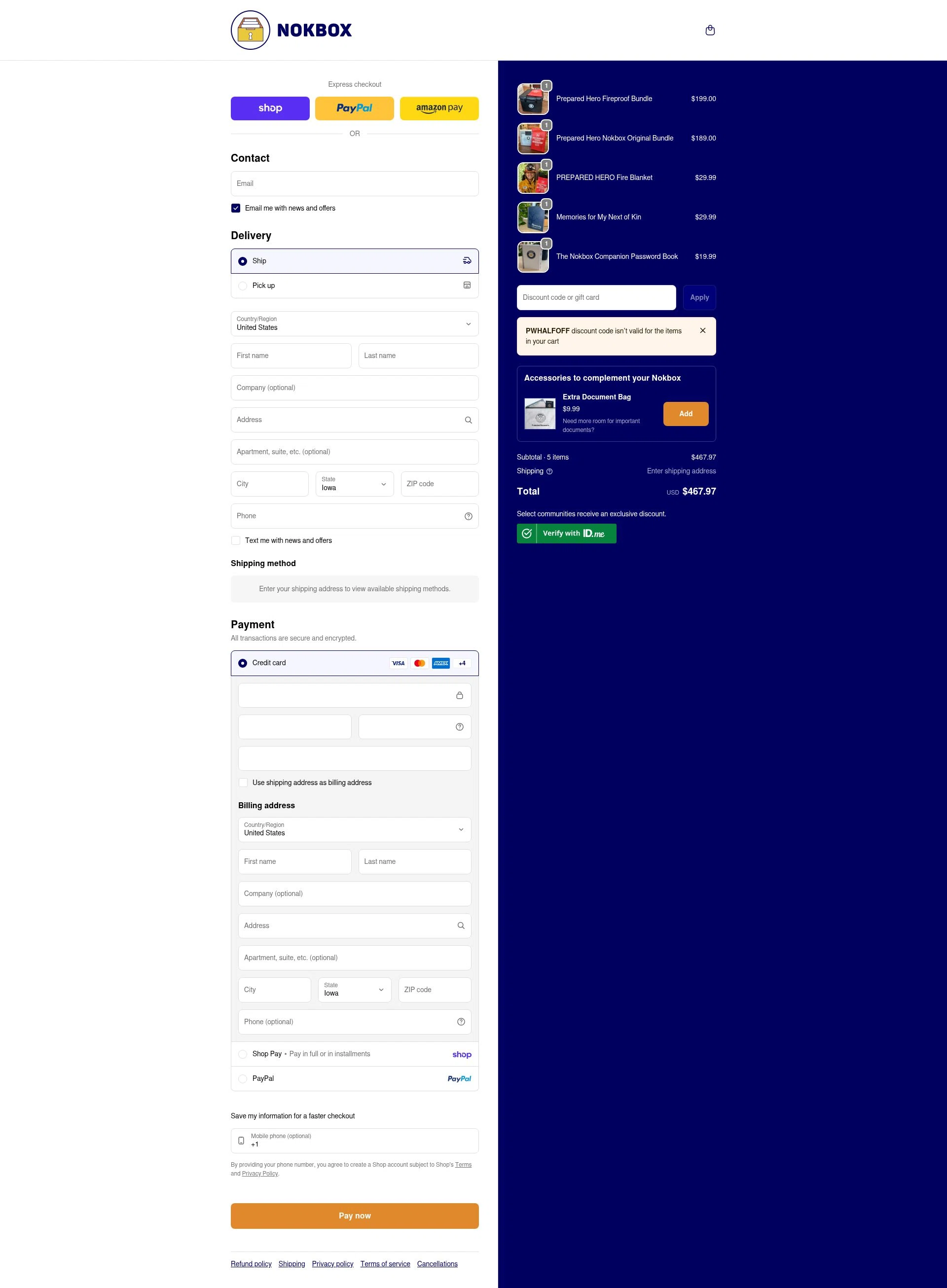 Nokbox checkout page showing Nokbox discount code box | Screenshot taken by SimplyCodes community member on Feb 5, 2026