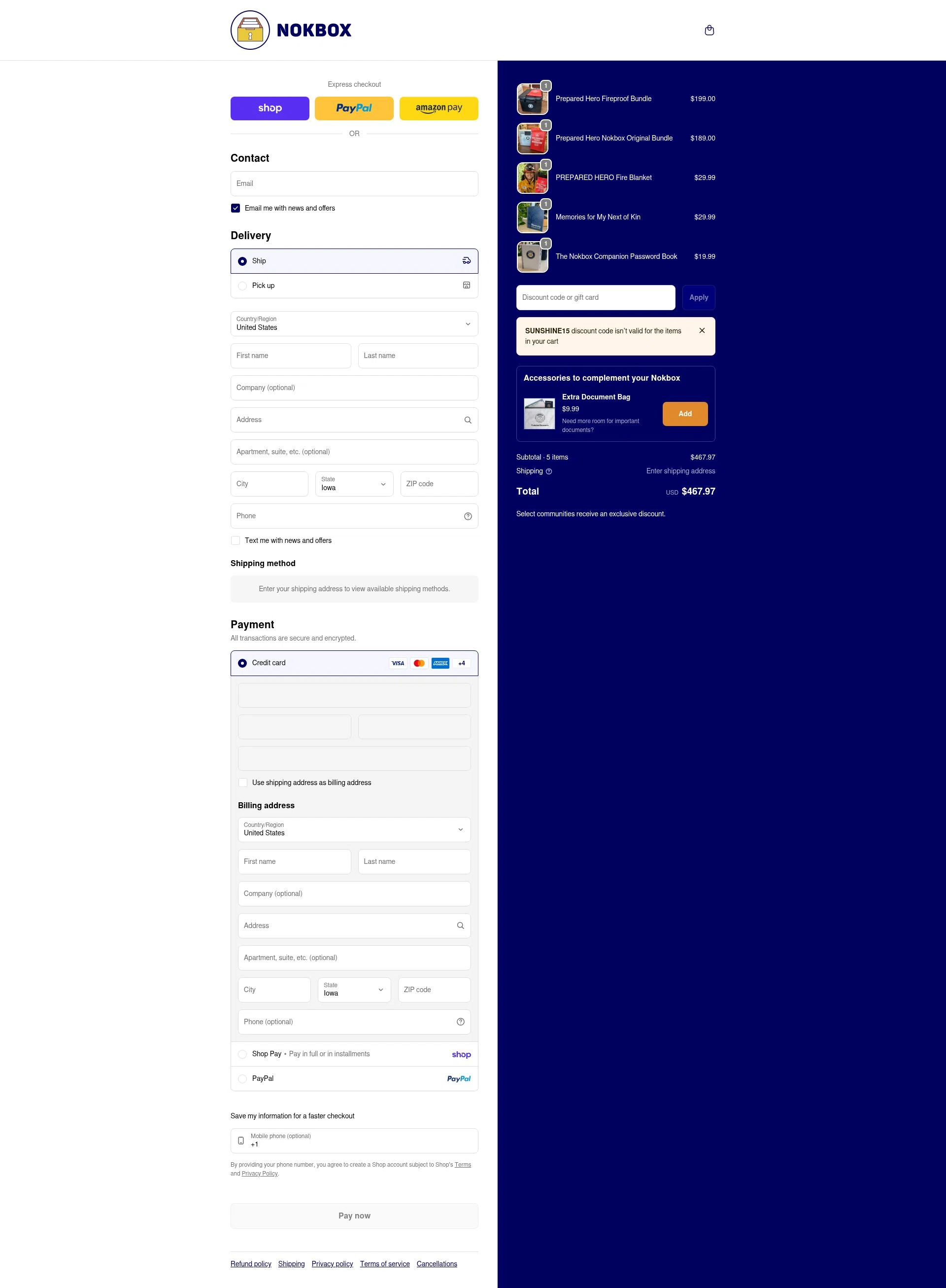 Nokbox checkout page showing Nokbox discount code box | Screenshot taken by SimplyCodes community member on Feb 5, 2026