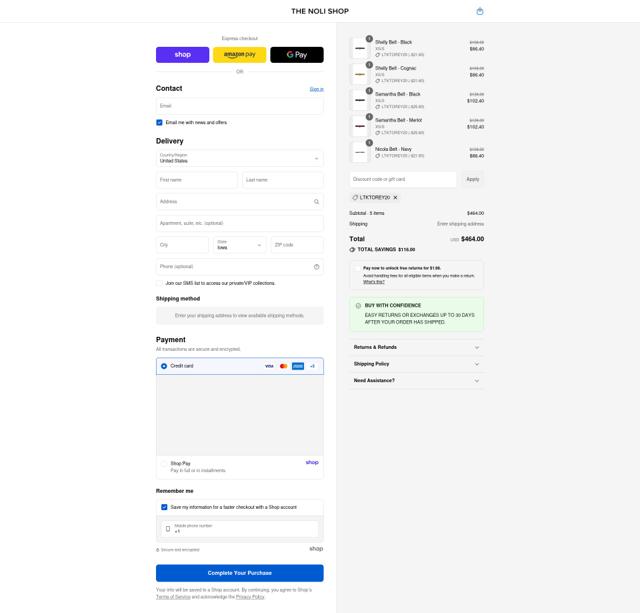 Noli Yoga checkout page showing Noli Yoga promo code box | Screenshot taken by SimplyCodes community member on Sep 15, 2025