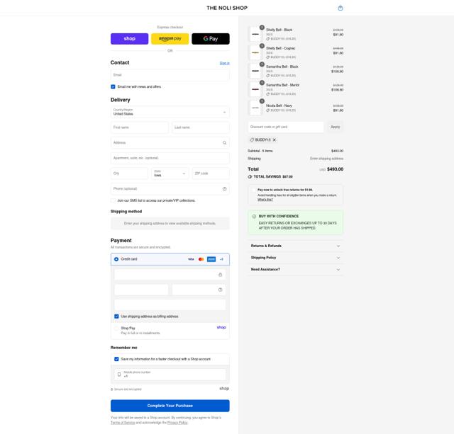 Noli Yoga checkout page showing Noli Yoga promo code box | Screenshot taken by SimplyCodes community member on Sep 15, 2025