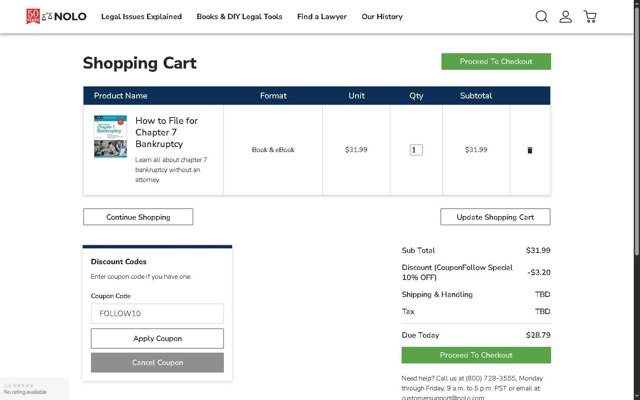 Nolo checkout page showing Nolo discount code box | Screenshot taken by SimplyCodes community member on Aug 23, 2025