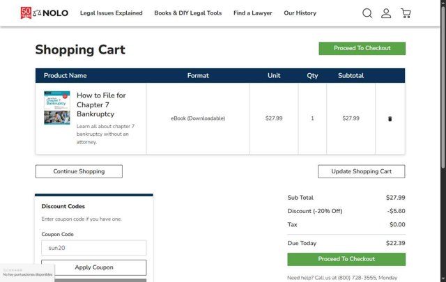 Nolo checkout page showing Nolo discount code box | Screenshot taken by SimplyCodes community member on Jul 29, 2025