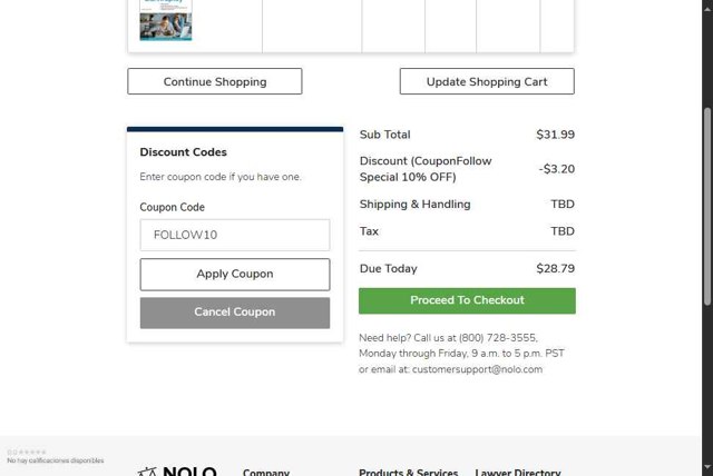 Nolo checkout page showing Nolo discount code box | Screenshot taken by SimplyCodes community member on Aug 23, 2025