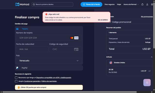 Nomad App checkout page showing Nomad App promo code box | Screenshot taken by SimplyCodes community member on Sep 3, 2025