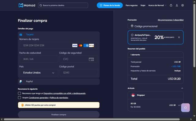 Nomad App checkout page showing Nomad App promo code box | Screenshot taken by SimplyCodes community member on Aug 27, 2025
