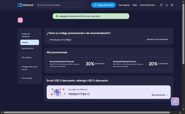 Nomad App checkout page showing Nomad App promo code box | Screenshot taken by SimplyCodes community member on Sep 6, 2025