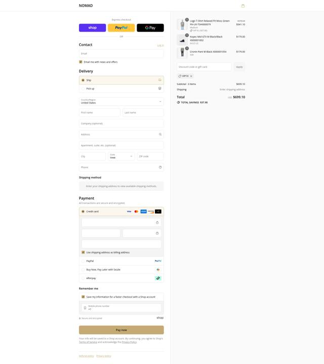NOMAD checkout page showing NOMAD discount code box | Screenshot taken by SimplyCodes community member on Aug 31, 2025