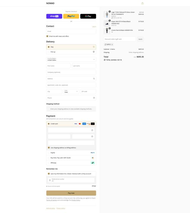 NOMAD checkout page showing NOMAD discount code box | Screenshot taken by SimplyCodes community member on Aug 23, 2025