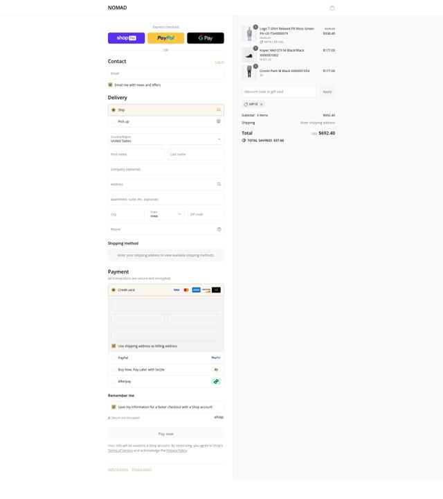 NOMAD checkout page showing NOMAD discount code box | Screenshot taken by SimplyCodes community member on Aug 27, 2025