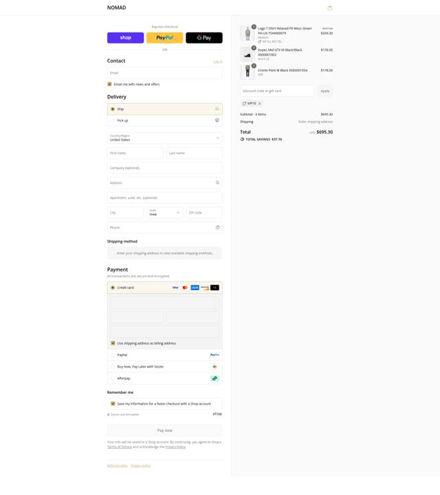 NOMAD checkout page showing NOMAD discount code box | Screenshot taken by SimplyCodes community member on Sep 4, 2025