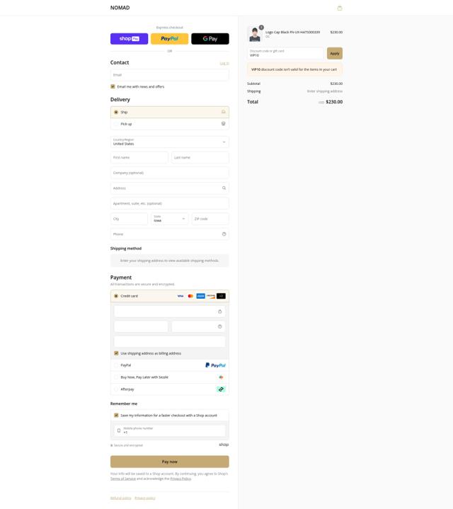 NOMAD checkout page showing NOMAD discount code box | Screenshot taken by SimplyCodes community member on Aug 5, 2025