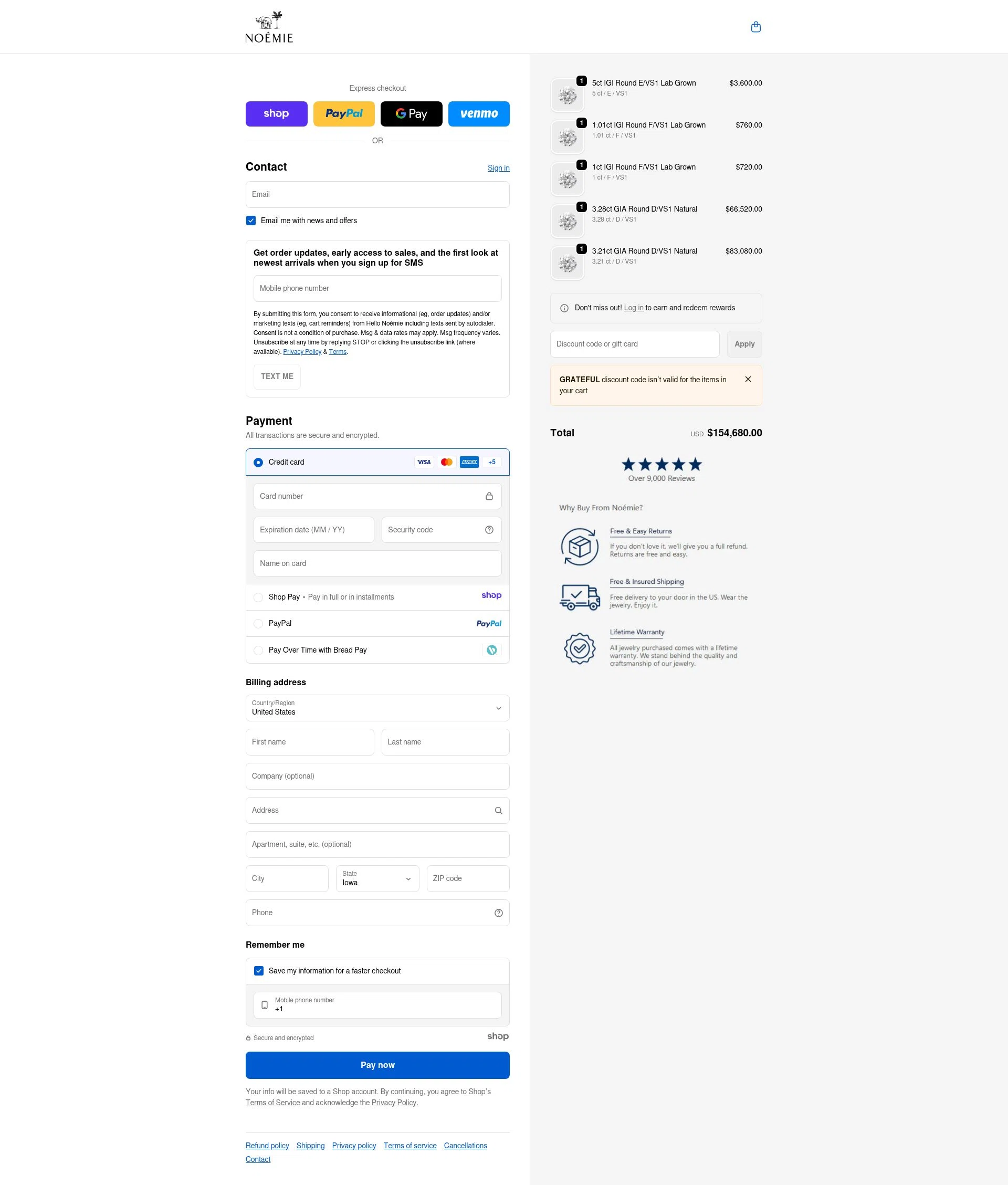Noémie checkout page showing Noémie promo code box | Screenshot taken by SimplyCodes community member on Dec 27, 2025