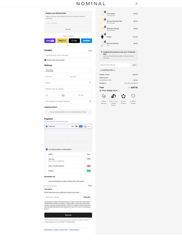 Nominal checkout page showing Nominal discount code box | Screenshot taken by SimplyCodes community member on Aug 15, 2025