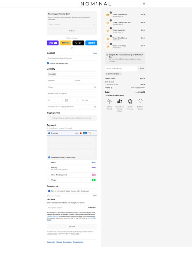 Nominal checkout page showing Nominal discount code box | Screenshot taken by SimplyCodes community member on Aug 20, 2025
