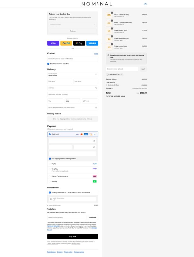 Nominal checkout page showing Nominal discount code box | Screenshot taken by SimplyCodes community member on Aug 29, 2025