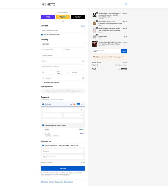 NoNetz checkout page showing NoNetz discount code box | Screenshot taken by SimplyCodes community member on Sep 11, 2025