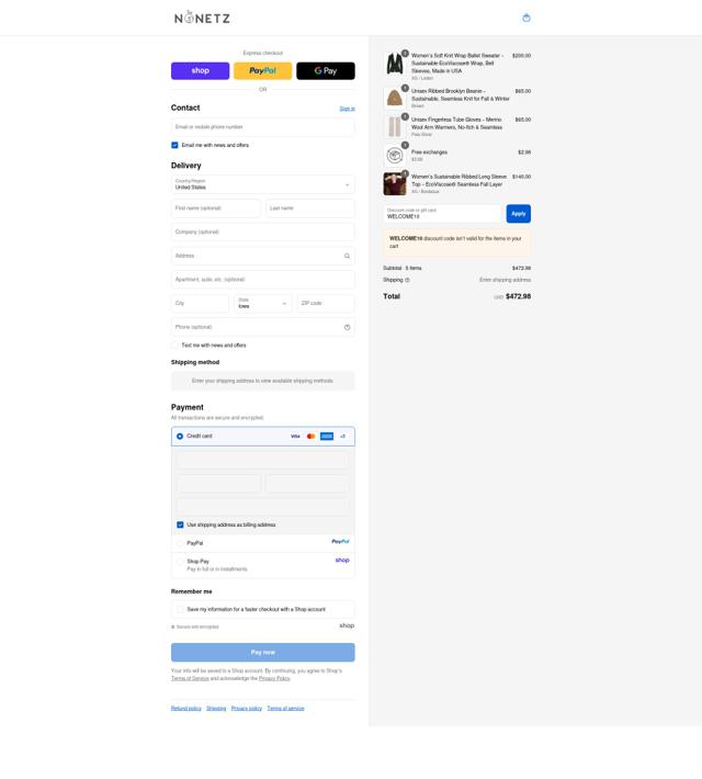 NoNetz checkout page showing NoNetz discount code box | Screenshot taken by SimplyCodes community member on Sep 11, 2025