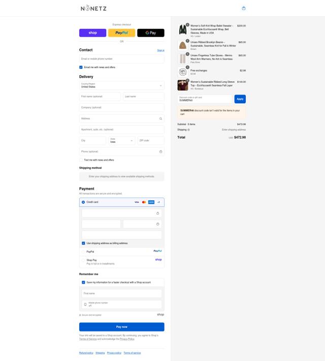 NoNetz checkout page showing NoNetz discount code box | Screenshot taken by SimplyCodes community member on Sep 11, 2025