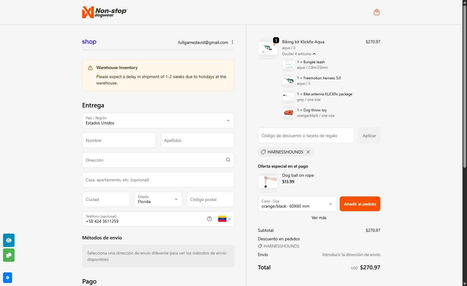 Non-stop dogwear checkout page showing Non-stop dogwear promo code box | Screenshot taken by SimplyCodes community member on Jan 26, 2026